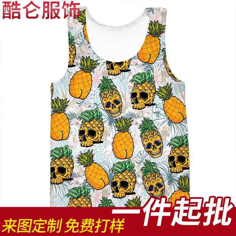 跨境工厂直营男子新款无袖上衣男式时尚宽松大码数码印花骷髅背心