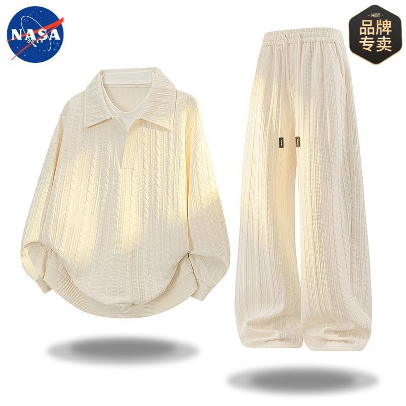 NASA品牌男士大码提花卫衣肌理感套装春秋季宽松高级感卫衣两件套|undefined