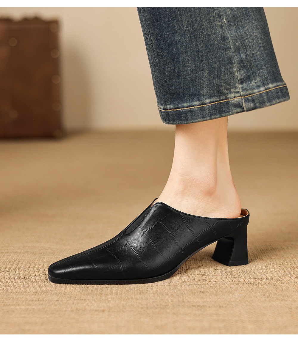 Sandal cao gót nữ mũi nhọn quai ngang gót 5 cm — đen chi tiết 14