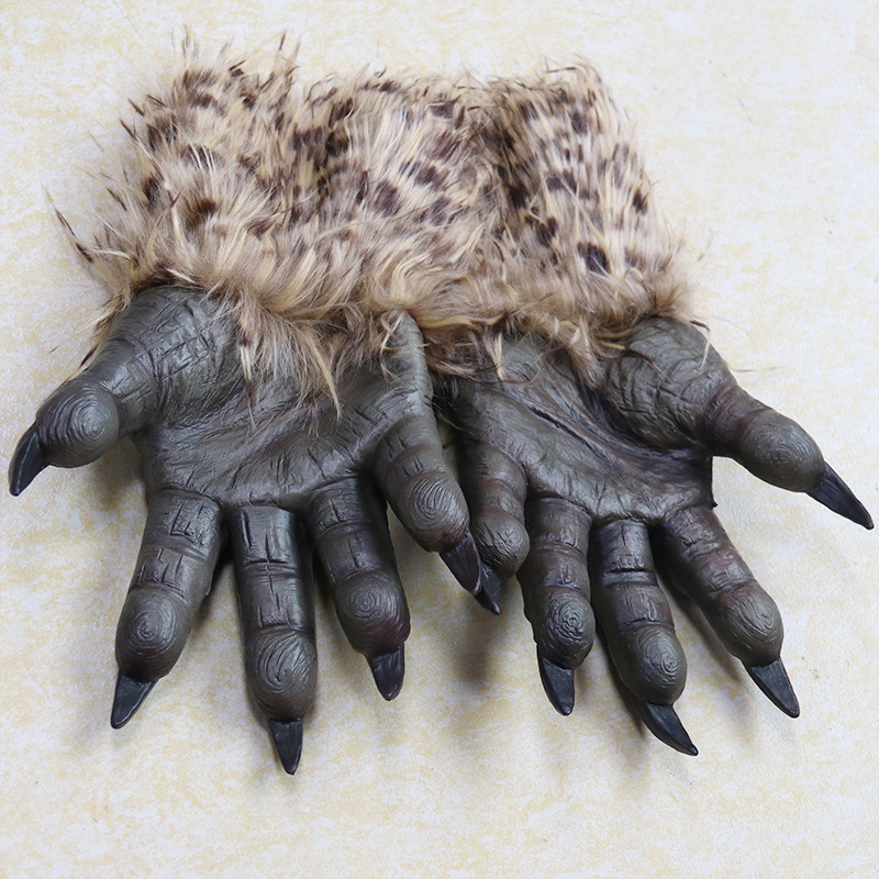 Gants de loup-garou d'Halloween en latex avec griffes fantômes velues cosplay drôle fête horreur griffes accessoires en direct_voghion.com