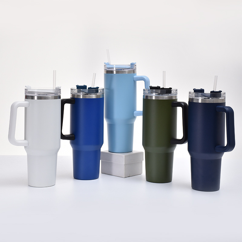 Transfronterizo de acero inoxidable de calidad alimentaria 40Oz Taza Del Coche de gran capacidad de Vacío Termo taza mango portátil taza de helado