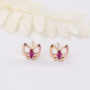 Shifu Yuan 18K Gold Tourmaline Bowknot Earrings Jewelry Au750 Source Factory Bulk Customizable
