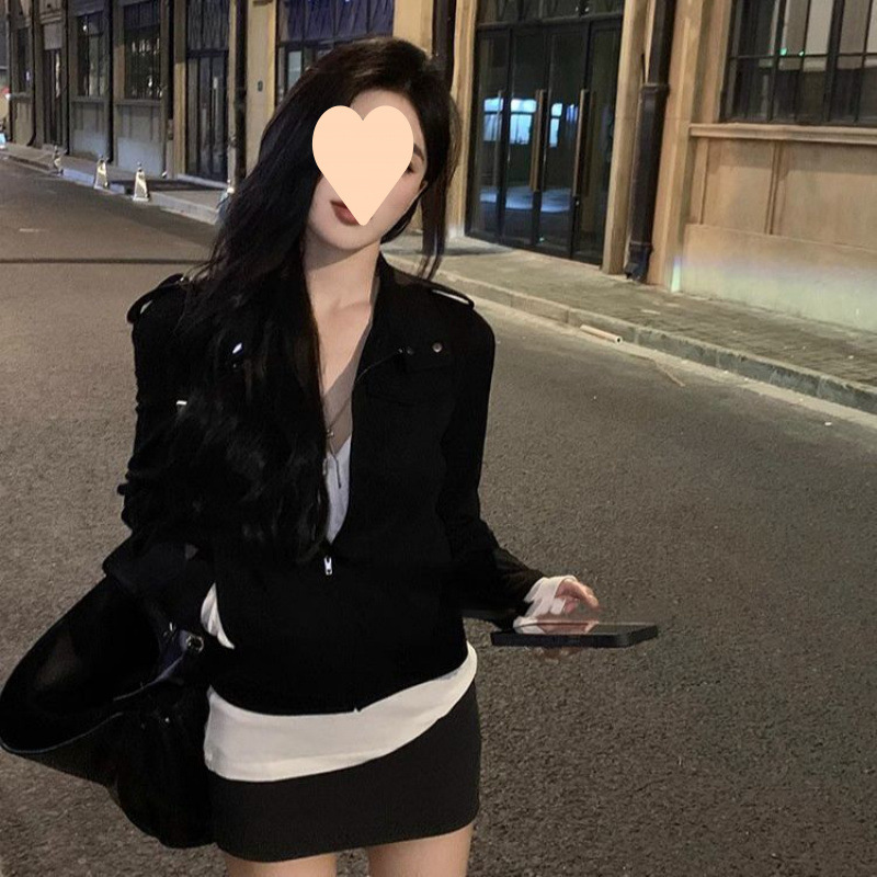 港风复古短外套女春秋季美式小个子显瘦夹克新款百搭高级感上衣潮|undefined