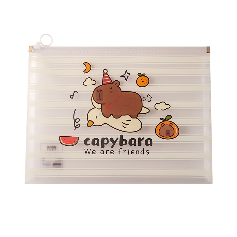 Bolsa de archivo de capibara Bolsa de borde portátil Kapibala Bolsa de papel con cremallera A4 Bolsa de información pp de gran capacidad de almacenamiento