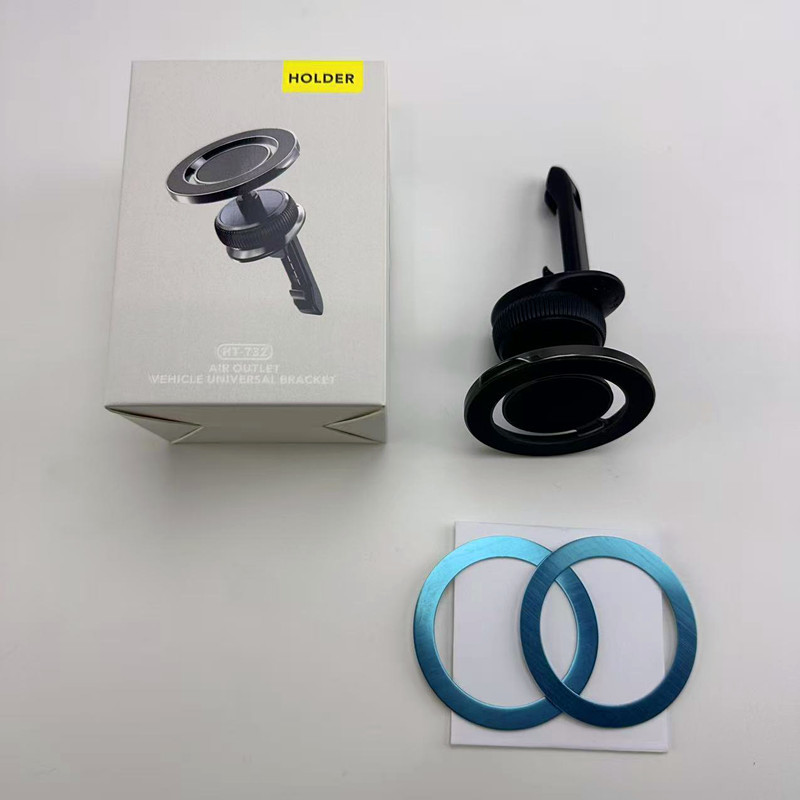 Ht-732 Air Vent Magnetic Car Phone Holder Car Navigation Metal Mount with Magnetic Sheet and Cleaning Pad