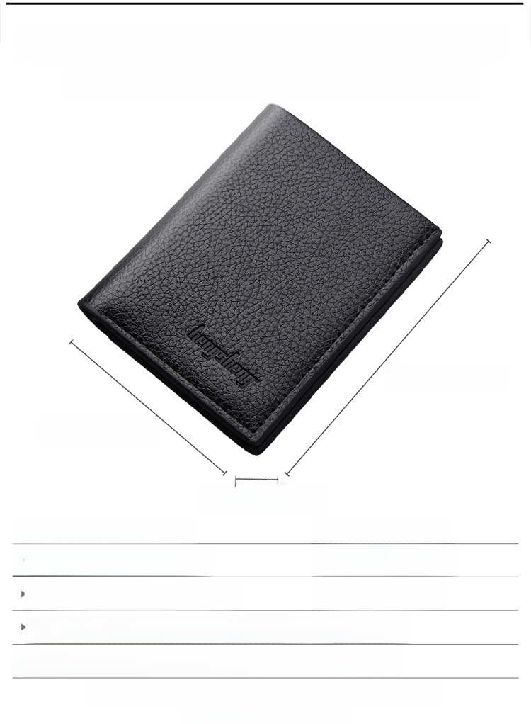New men's wallet short litchi pattern wallet multifunctional thin money clip Korean trend gold clip wholesale_voghion.com
