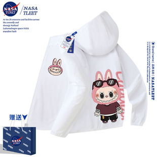 Nasa Co-Branded Anime Cartoon Print Male and Female Students, Small and Medium-Sized Kidsren's Sun Protection Clothing, Summer Skin Clothing, Sunshade Clothing