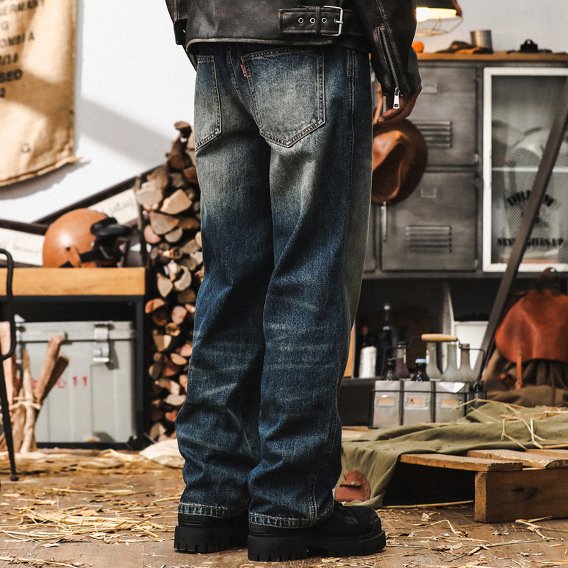 American-Style Classic Retro Jeans for Men, Loose Straight-Leg 2025 New Model, Autumn Gradient Washed Casual Pants for Men