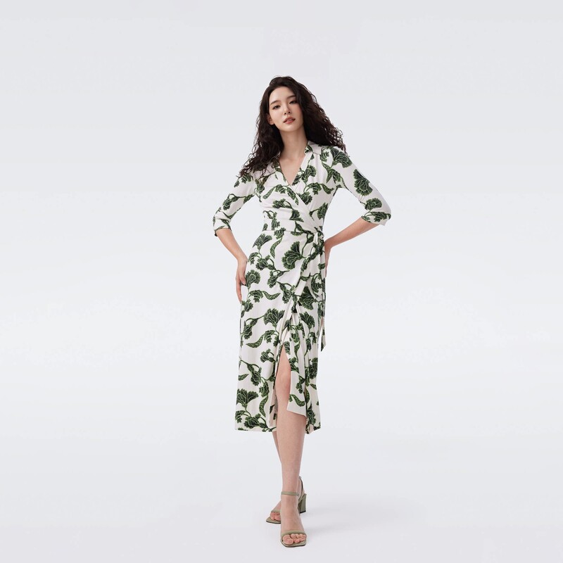 2026 Spring/Summer New V-Neck Line Drawing Floral Wrap Dress with Tie and Slit for Women's Commuting
