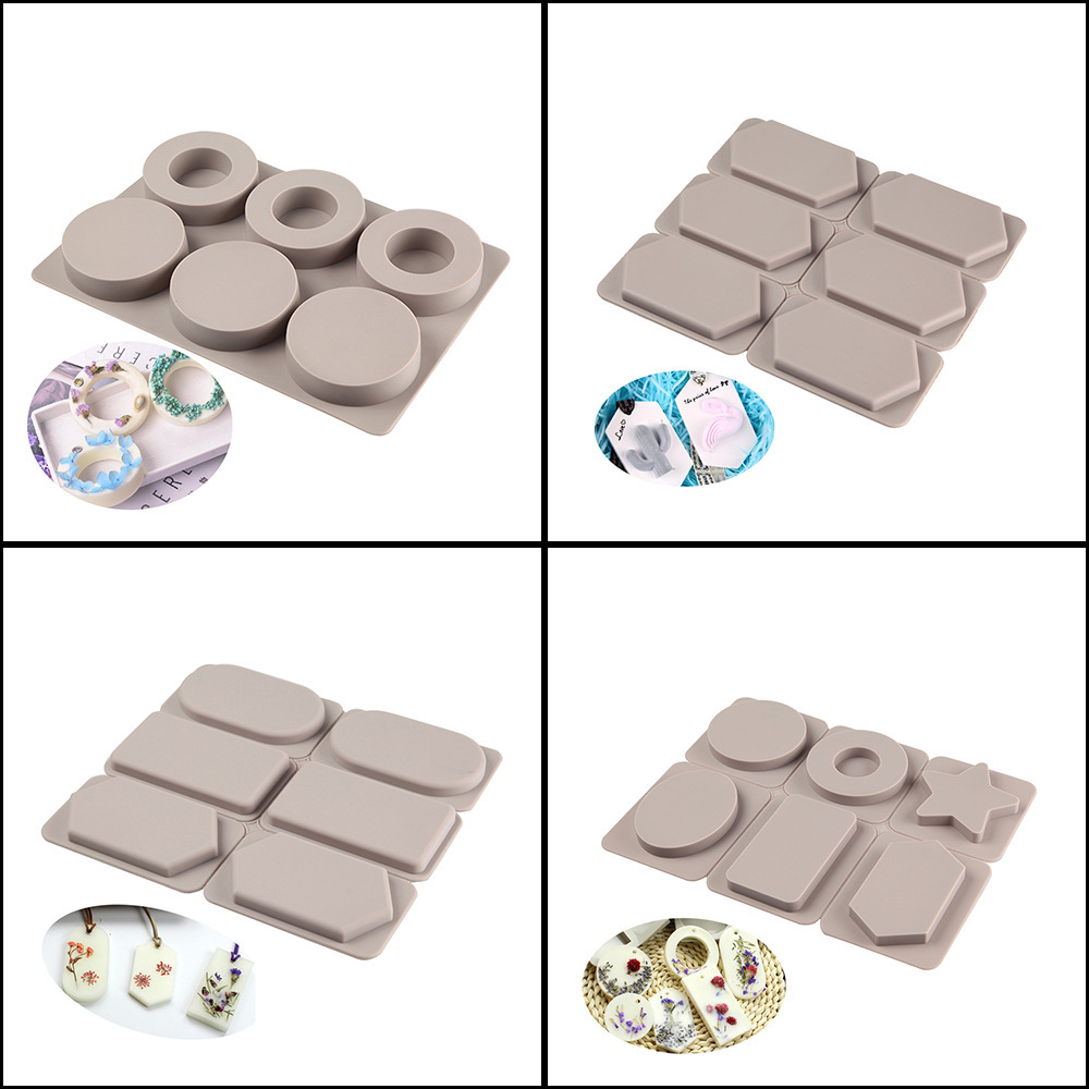 蜡片模具硅胶模具6连香薰石膏挂件手工皂模DIY圆环长方形烘焙模具