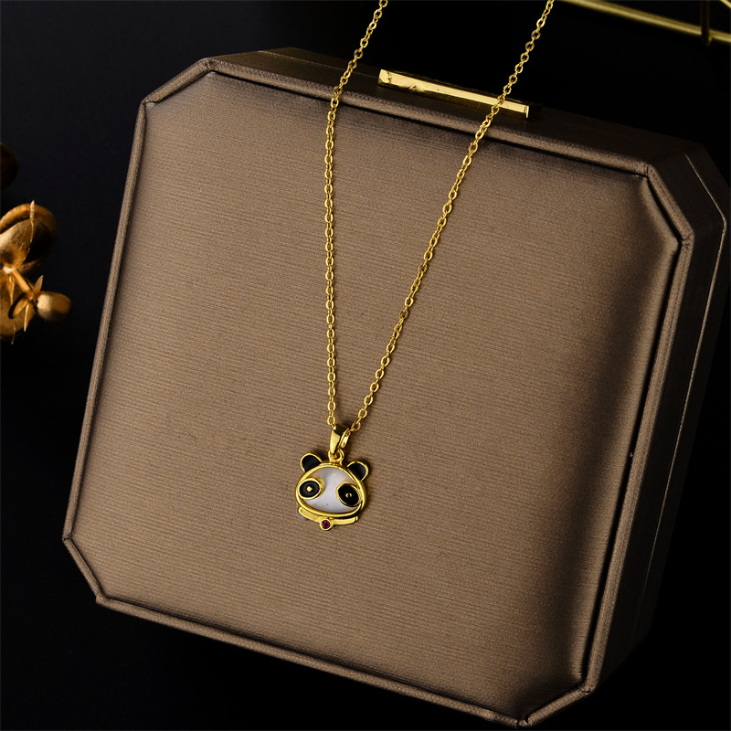 Fashion Geometric Titanium Steel Gold Plated Artificial Diamond Necklace