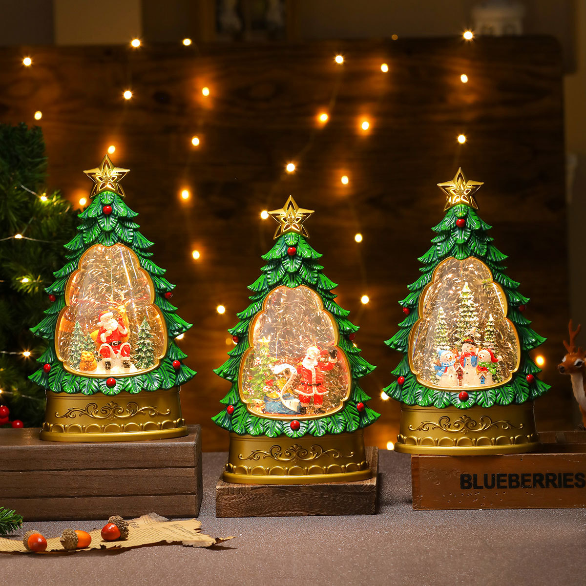 Nuevo colorido rociador de nieve interior luminoso árbol de Navidad decoración de escritorio regalos de Navidad decoración de regalos caja de música