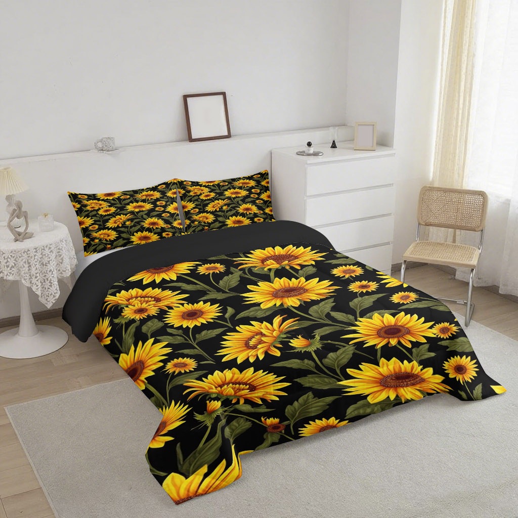 TEMU / JIT transfronterizo nuevo girasol 3D impresión digital 180gms colcha colcha almohada conjunto suministro directo de fabricantes