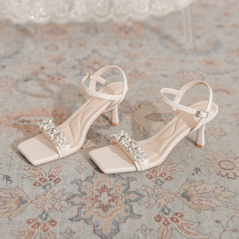 8318-5 Stiletto Heels Women's One-word Buckle Rhinestone French Socialite Temperament Not Tired Feet Fairy Style Sandals