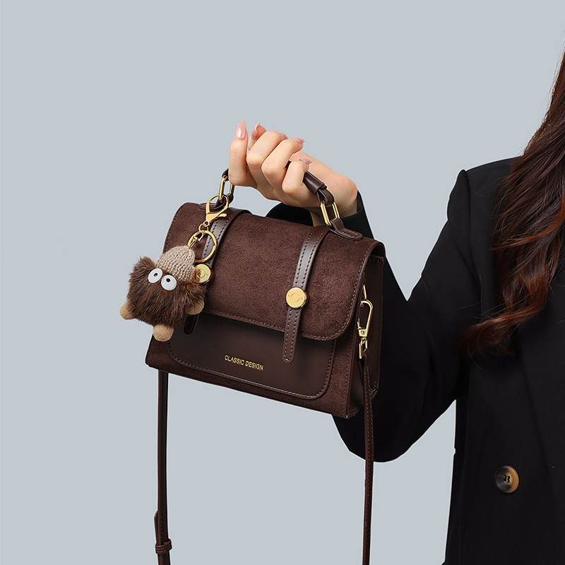 Women's Brown Colour-block Messenger Bag, Versatile Square Handbag_voghion.com