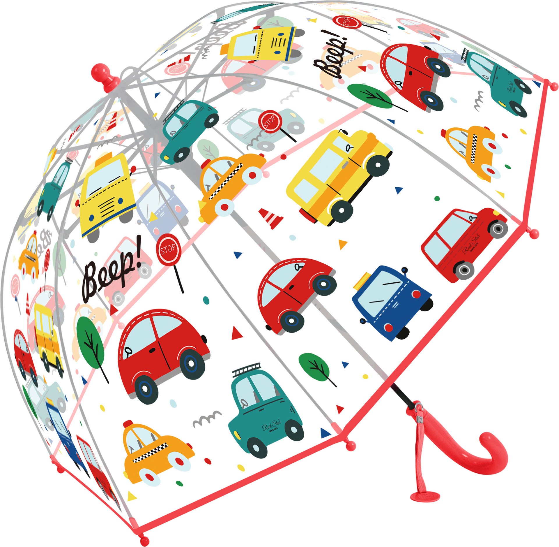 Sombrilla Transparente Infantil de Mango Largo 2-7 Años Semiautomático, Ligero para Jardín de Infantes