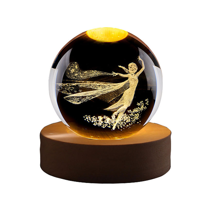Kung Fu Panda dibujos animados bola de cristal de color 3D escultura interior luminosa cristal adornos base de madera adornos luminosos