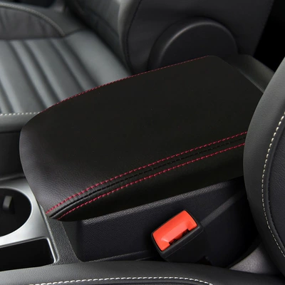 Suitable for Volkswagen Touran L Armrest box - black-leather-with-red-stitching-elastic-band-around-the-perimeter