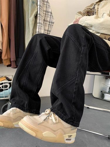 American Retro Yellow Clay Dye Jeans for Men Spring and Autumn Vibe Flared High Street Straight Leg Youth Embroidered Casual Pants