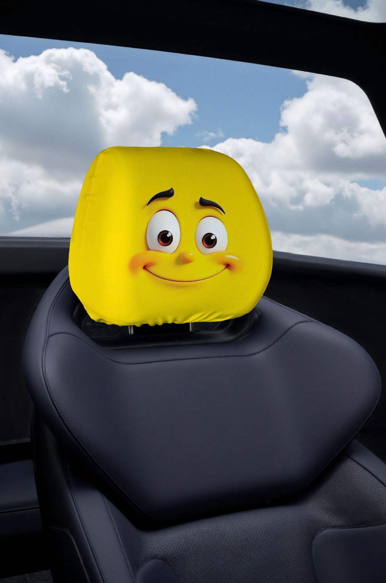 Exaggerated Expression Car Seat Headrest Protective Cover Oil-Proof, Anti-Fouling and Anti-Damage Personalized Seat Pillow Decorative Cover