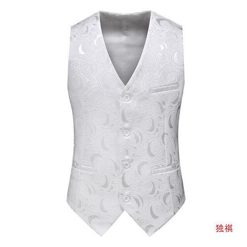 Spring and Autumn Men's Stylish Slim Fit Cardigan Suit Base Shirt Black Embroidered Trendy Brand Backless Casual Suit Vest Men