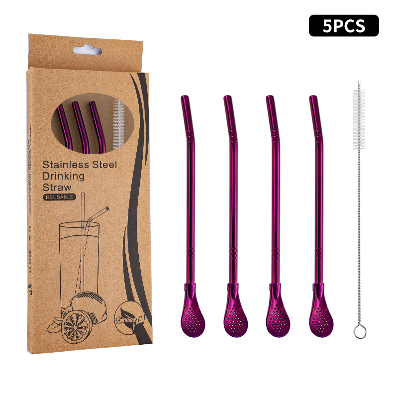 Juego de cuchara de pajita de acero inoxidable 304 transfronterizo creativo de té de yerba, filtro de jugo de yerba, té con leche, cuchara para mezclar café