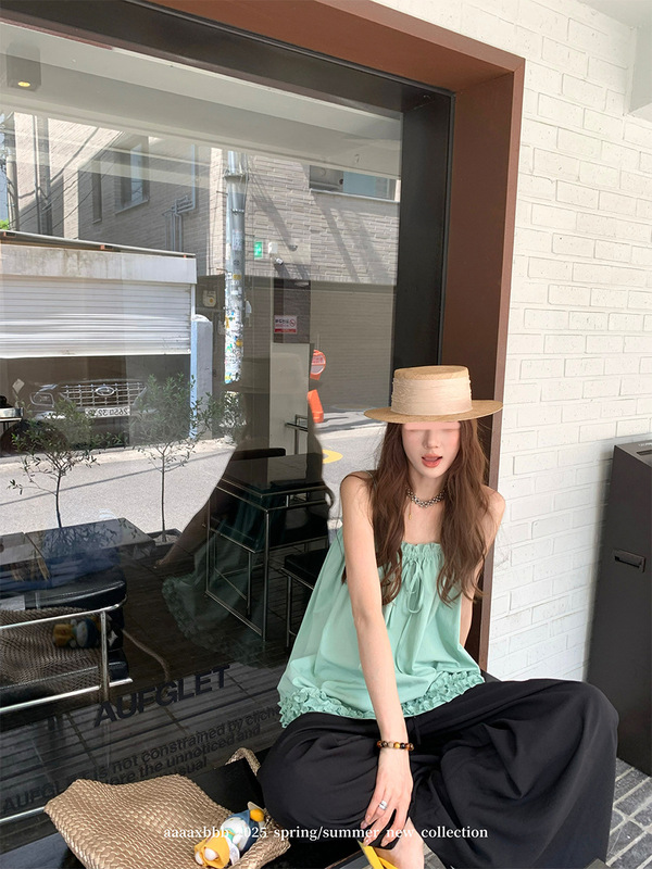 Aaaaxbb夏の夜の倒影三色綿麻の耳の縁のキャミソールの女性の細い肩のひものレースの上着|undefined