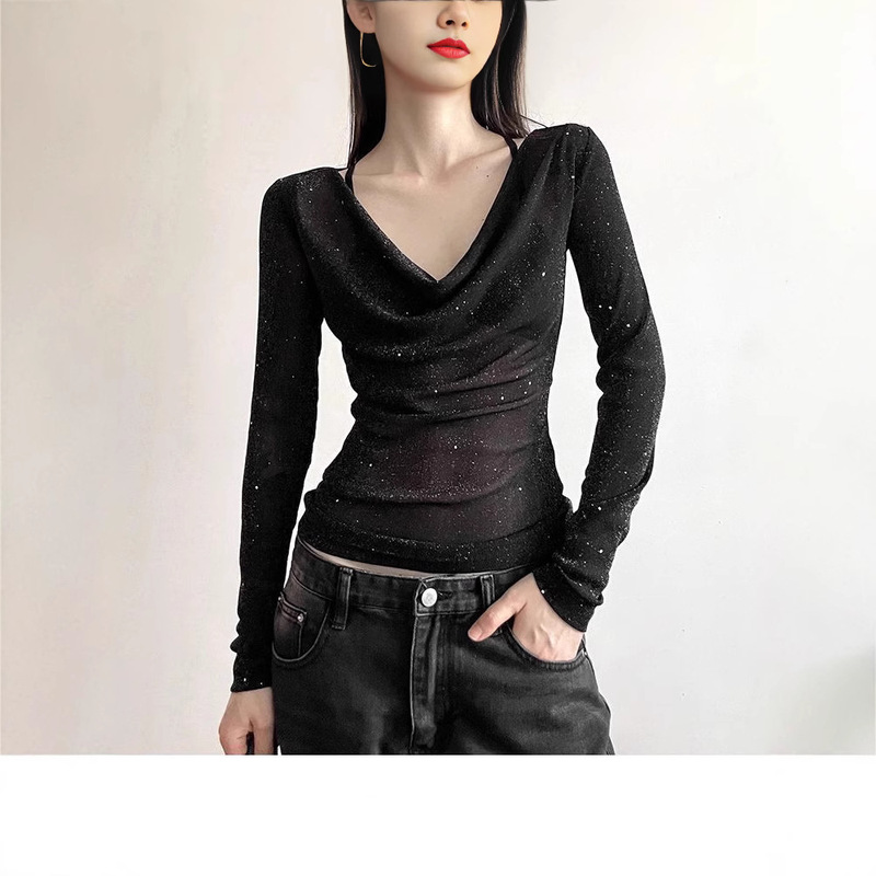 Original Fabric Unique Chic Sequin Long-Sleeve Women's Design Fashion Slightly Sheer Slim-Fit Trendy Hot Girl Top Original Fabric Unique Chic Sequin Long-Sleeve Women's Design Fashion Slightly Sheer Slim-Fit Trendy Hot Girl Top