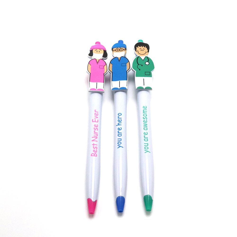 Amazon caliente venta doctor enfermera dibujos animados forma creativa bolígrafo enfermera Festival regalo publicidad promoción regalo pluma