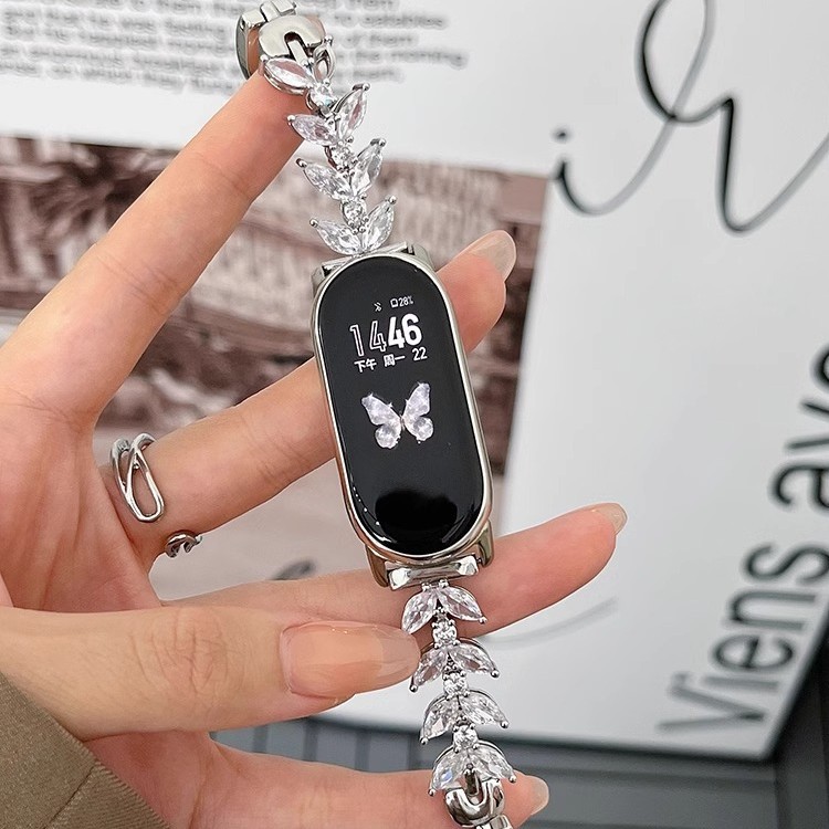 For Mi Band 8 Watch Band Metal Fish Tail Chain Wheat Ears with Diamonds Mi Band 9nfc Women's Watch Band