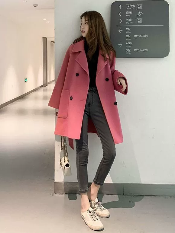 Demi-season fashionable long coat, woolen brand jacket, Korean style, mid-length