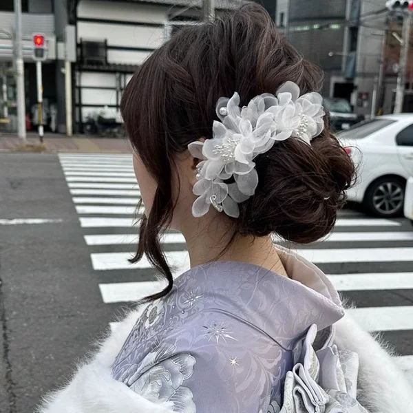 Ancient-style peach blossom fairy-like handmade hair accessory, summer pink flower branch headpiece, suitable for vacation photography and performances, side clip hair accessory, Japanese and Korean style