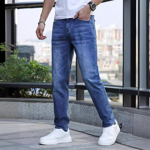 High-Quality European and American Men's Elastic Tailored Jeans Independent Website Amazon Classic Three Colors