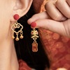 Asymmetrical festive red universal advanced cartoon earrings, for luck, high-quality style