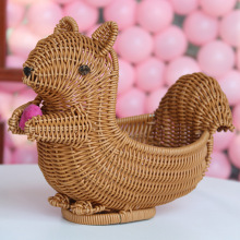 仿藤编织动物形状大松鼠收纳筐小吃篮松鼠妈妈松鼠宝宝松鼠套二