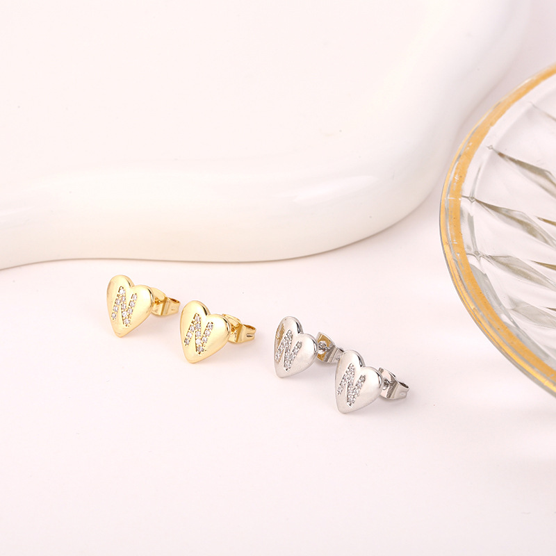 5g Weight Copper Ear Needle Material 18K Gold Plated, White Gold Plated Plating Material Rhinestones Inlay Material Ear Studs Classification 1 Pair Quantity Daily Occasion Copper Material Letter, Heart Shape Pattern Women's Gender Inlay Design Simple Style Style 1 Pair Simple Style Letter Heart Shape Inlay Copper Rhinestones 18K Gold Plated White Gold Plated Ear Studs 13