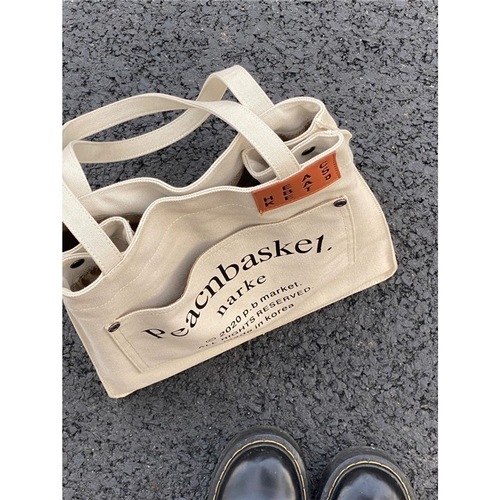 Large capacity tote bag for women Korean printed college student canvas bag Harajuku style literary shoulder bag 2024