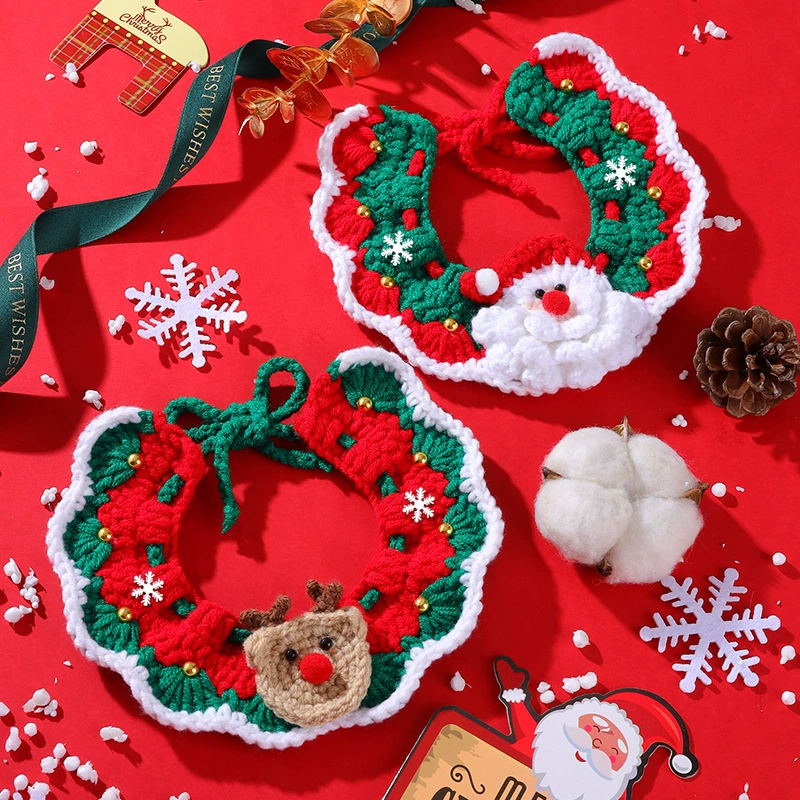 Кошачий рождественский воротник регулировки воротник милый вязаный полотенце для рта домашнее животное новогодний нагрудник шарф украшения