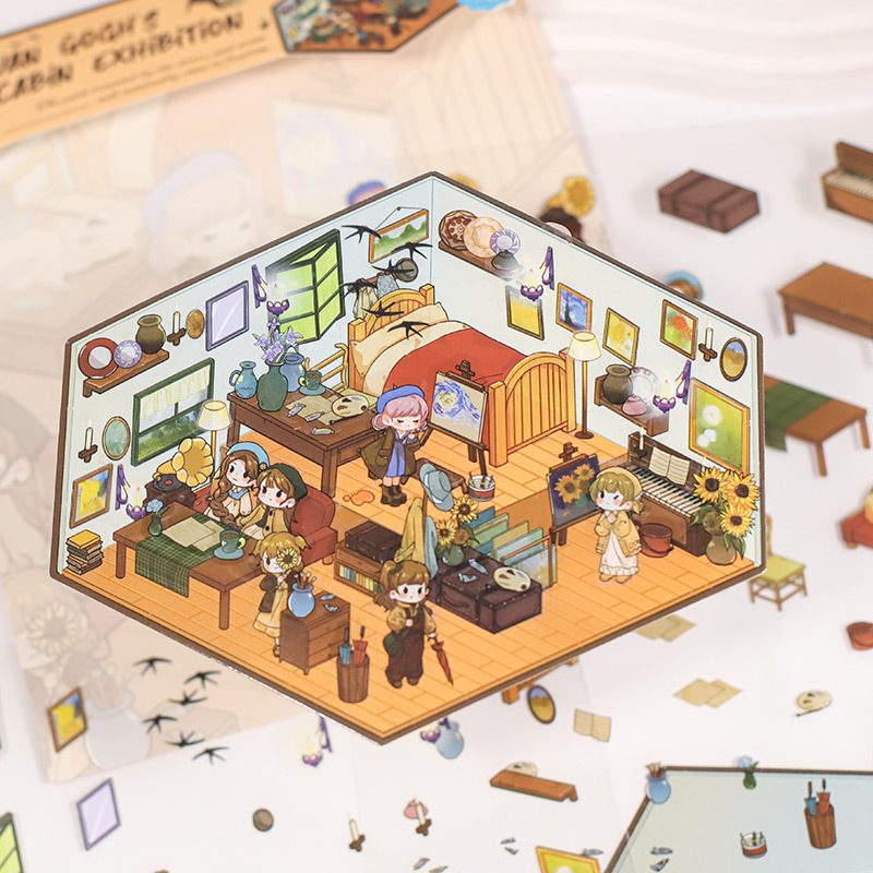 Pegatinas de paisajismo en 3D de Mu Ran: serie de viajeros de tiempo y espacio luminosos, pegatinas de escena en miniatura de cabina tridimensional divertida para estudiantes