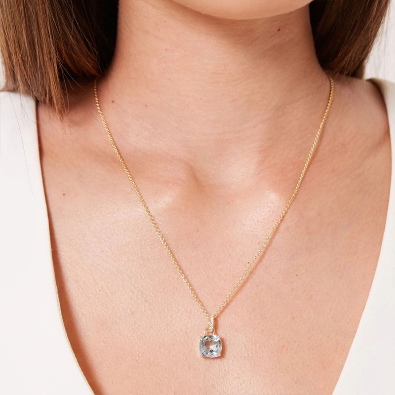Simple Style Square Sterling Silver Necklace Plating Diamond Zircon 925 Silver Necklaces