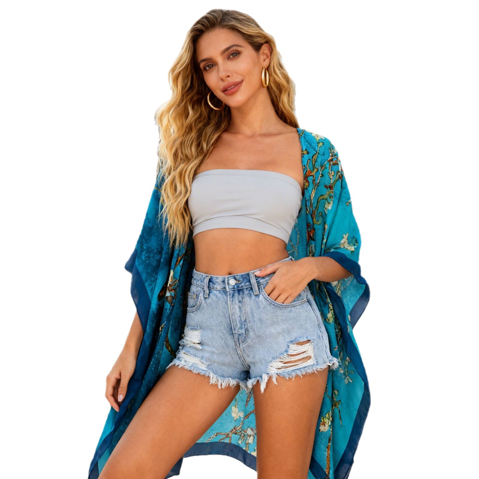 Vestido de impresión suelto de mujer transfronteriza de playa de vacaciones bikini chal Amazon explosión exclusiva para el verano