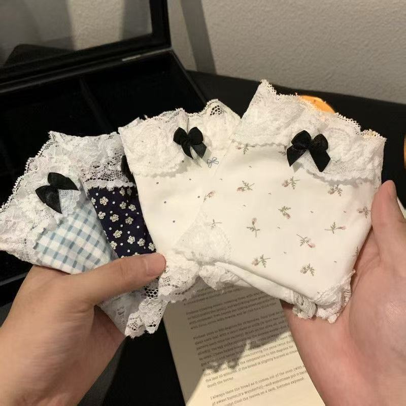 Japanese-Style Sexy French Lace Edge All-Cotton Crotch Women's Panties Mid-Waist Pure Cotton Crotch Young Women's Panties