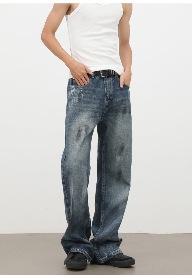 Quần jeans nam ống loe nhẹ dáng suông, họa tiết graffiti phun sơn phong cách đường phố — Màu xanh dương chi tiết 14