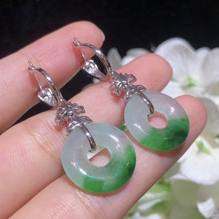 Ice green safety buckle earrings 18k gold inlaid water ice transparent simple wind small fresh personality