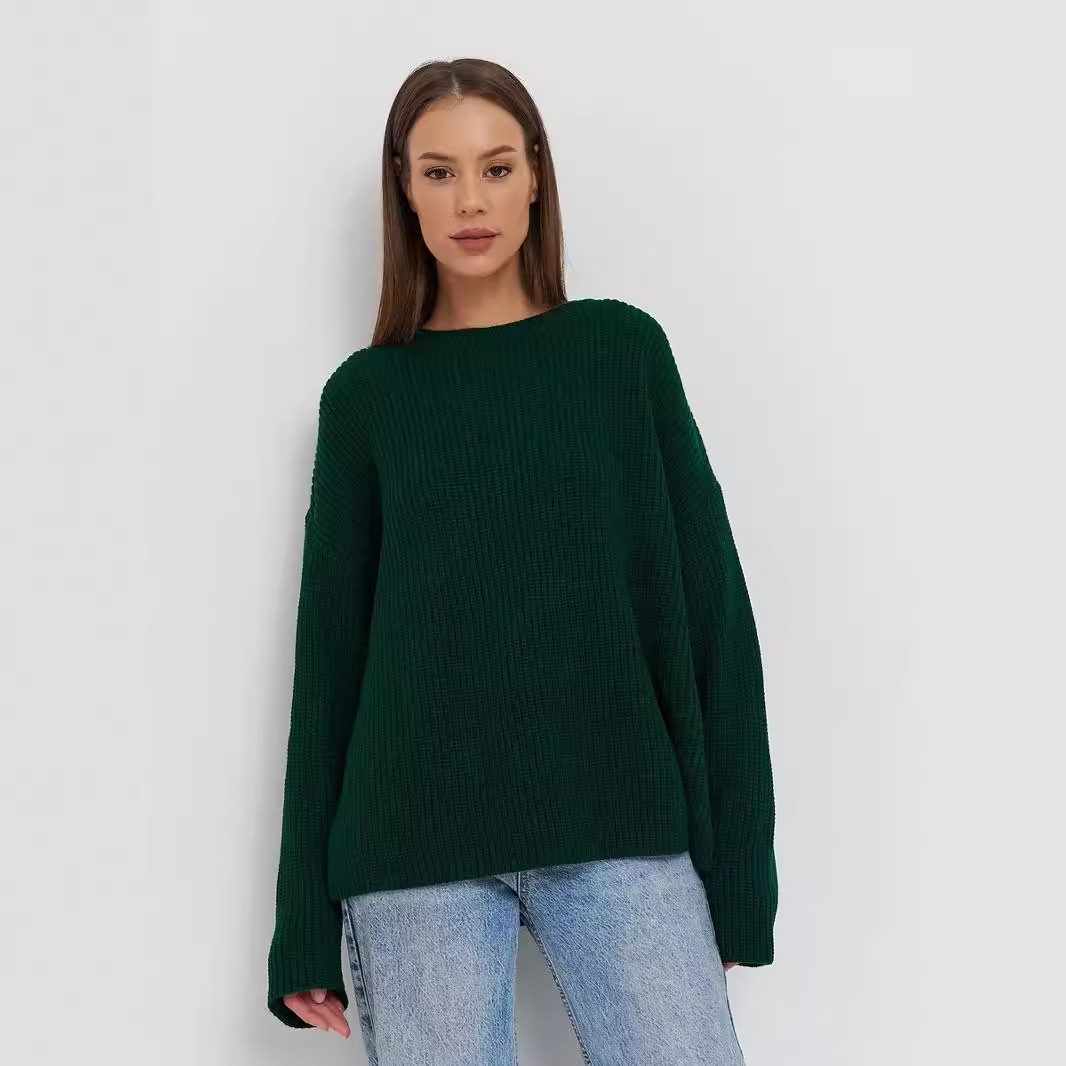 Europa y los Estados Unidos transfronterizos 2025 otoño y invierno hoodie de cuello redondo suelta fundación de manga larga camiseta de punto casual suéter mayorista