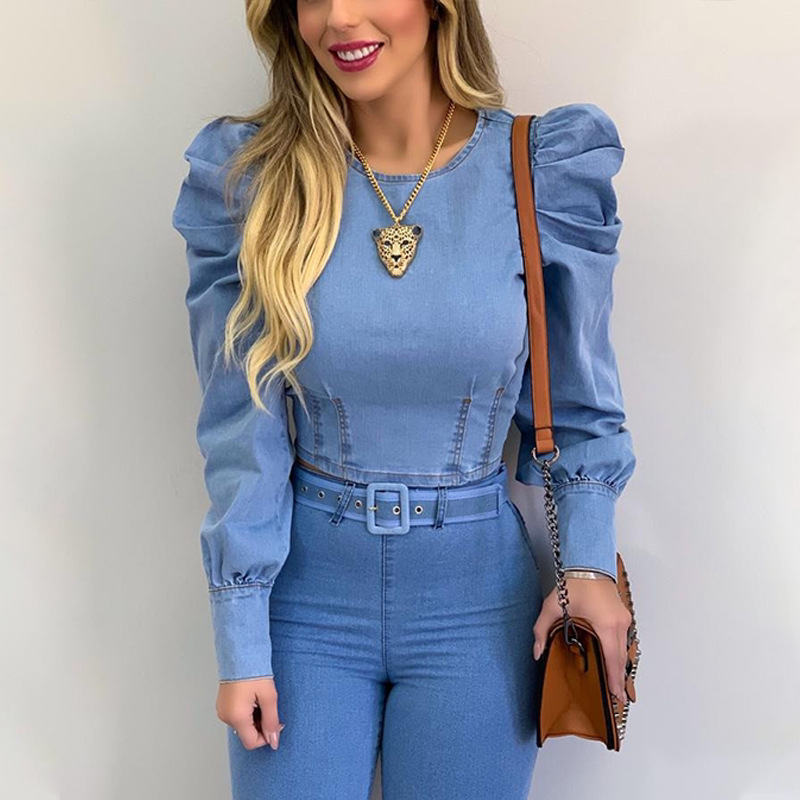 Round Neck Neckline Slim Fit Type Solid Color Pattern Wholesale Women's Elegant Streetwear Solid Color Long Sleeve Blouses