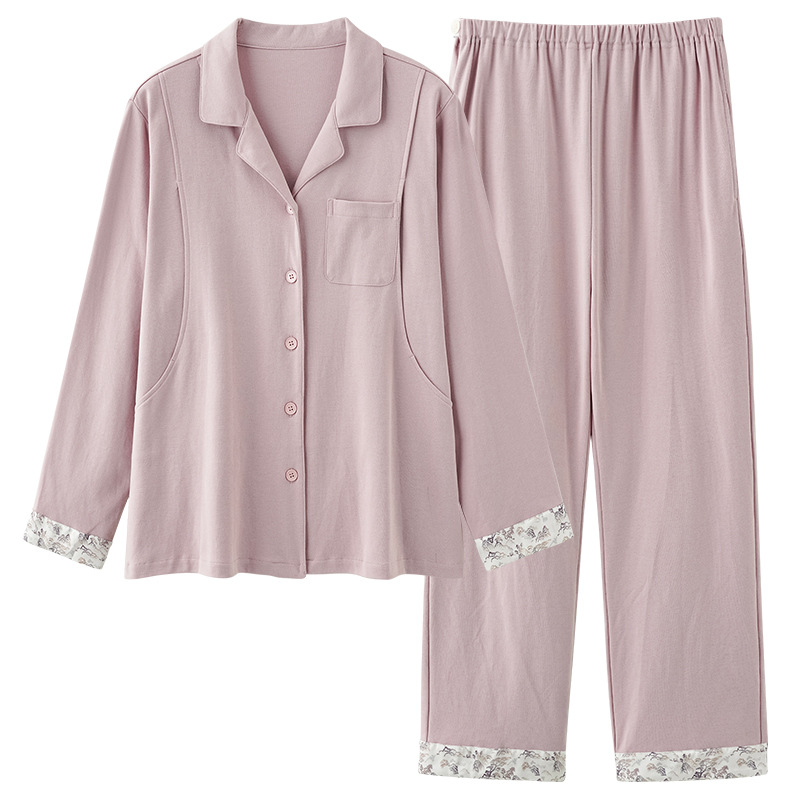 ZHUOJIA 플러스 사이즈 산후복, 순면 출산 잠옷, 가디건, 수유복, 긴팔 바지, 느슨한 임신 가정복