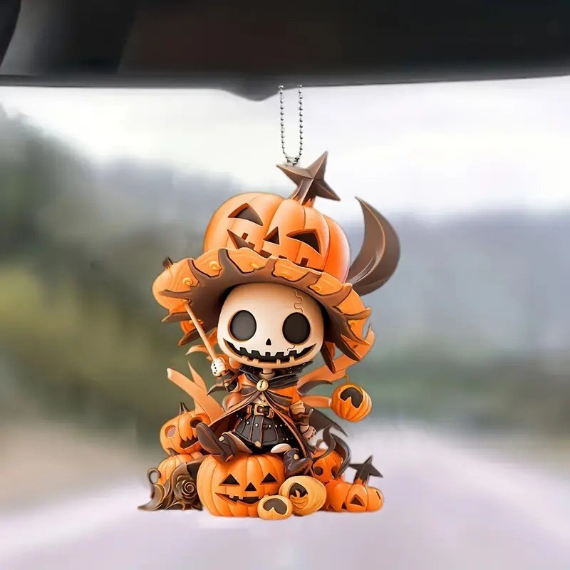 Nuevo acrílico transfronterizo calabaza hombre decoración colgante plano espejo retrovisor colgante decoración de Halloween fiesta