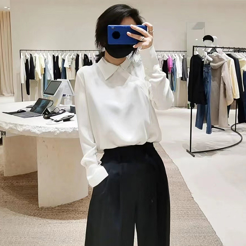 ed New Chinese Heavy Silk Shirt with Inclined Placket 24 Spring New Loose Long Sleeve Design Sense Chic Top for Women