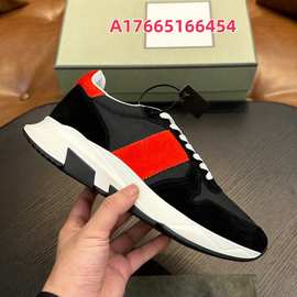 欧美新款真皮拼接反绒皮休闲鞋男士厚底时尚百搭休闲鞋